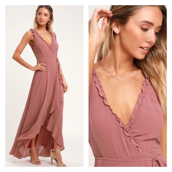 Lulus Dresses & Skirts - NWT, Juliette Mauve Ruffled High-Low Wrap Dress, Size Medium
